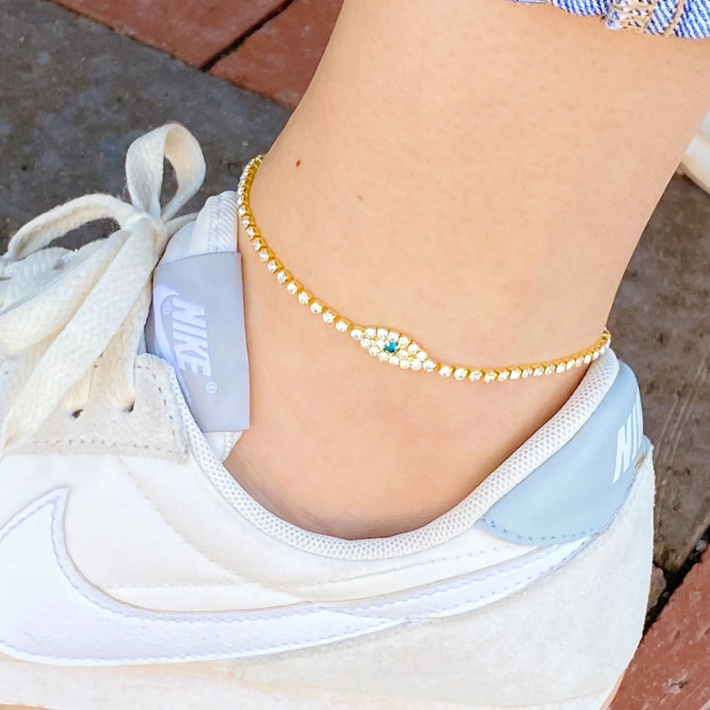Sparkle Evil Eye Anklet - Protective Charm Ankle Jewelry