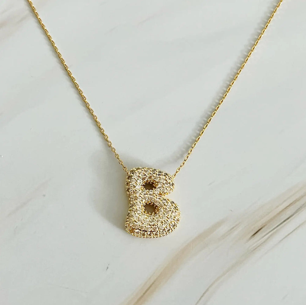Crystal Bubble Initial Necklace - Personalized Sparkling Initial Pendant