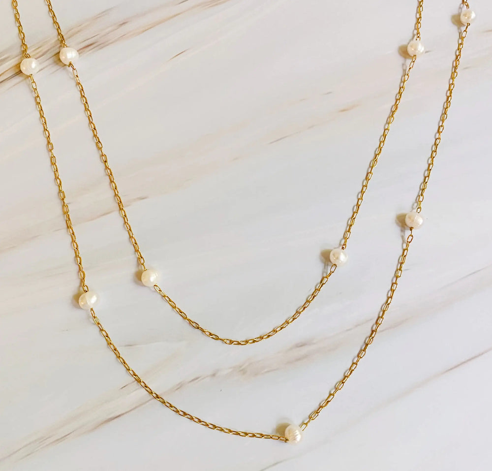 Freshwater Pearl Long Chain Necklace - Genuine Pearl Strand Jewelry