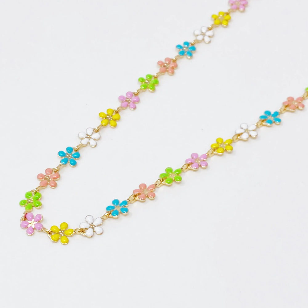 Reversible Flower Necklace - Gold Plated Colorful Floral Statement Jewelry