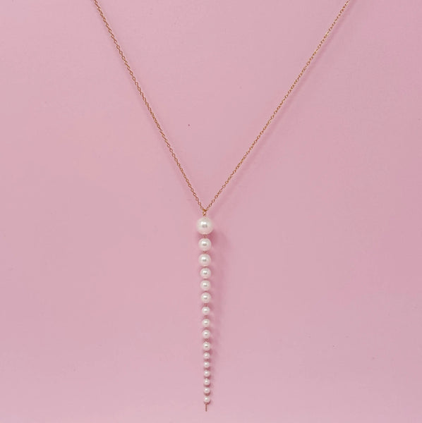 Elegant Gradiant Long Pearl Drop Necklace