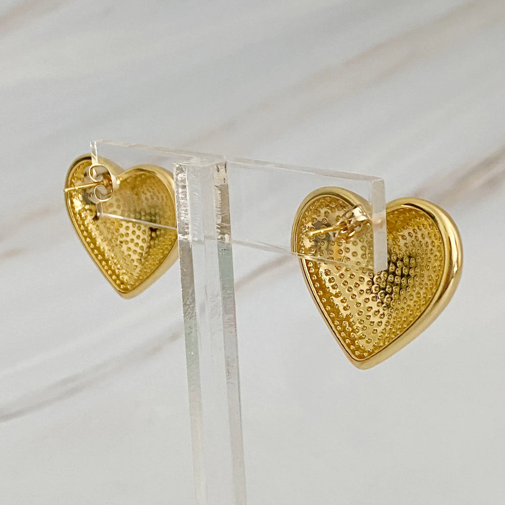 Heart Stud Earrings - Hypoallergenic Steel with Secure Screw-Back