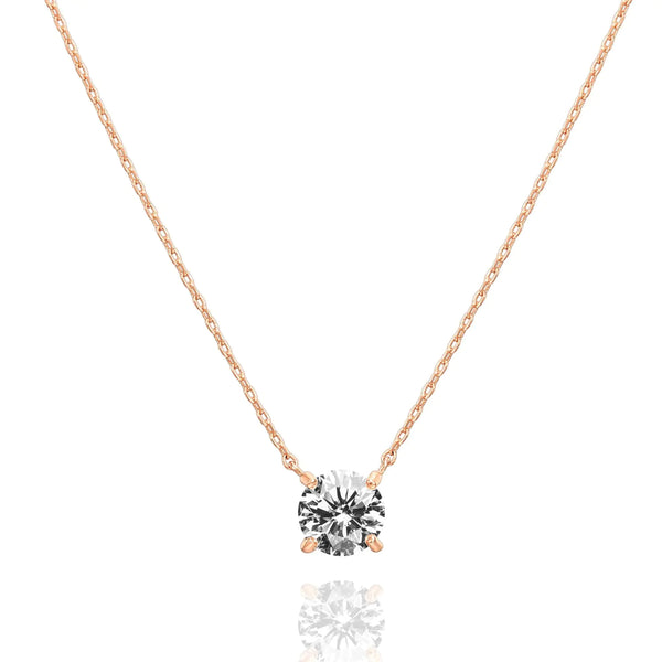 14K Gold Plated Crystal Solitaire 1.5 Carat (7.3mm) CZ Dainty Choker Necklace for Women - LuxeBling