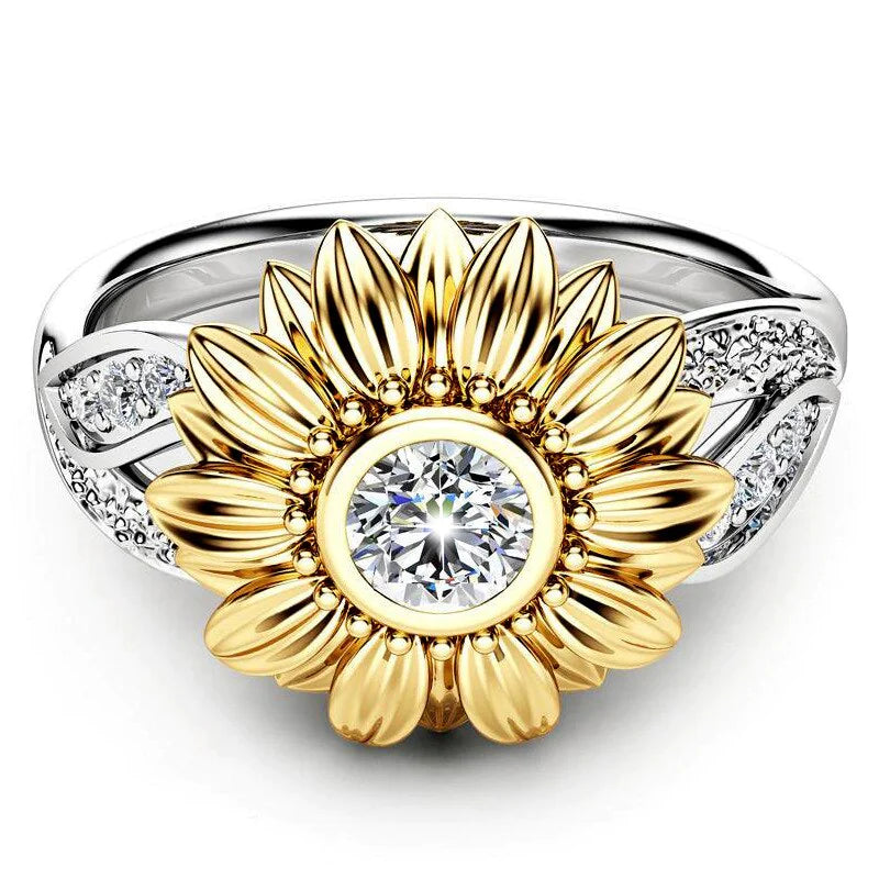 Silver Crystal Sunflower Ring - Elegant and Stylish