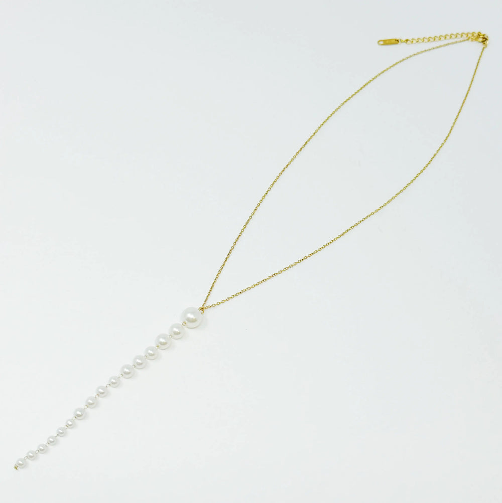 Elegant Gradiant Long Pearl Drop Necklace
