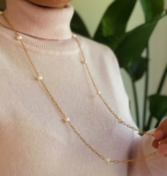 Freshwater Pearl Long Chain Necklace - Genuine Pearl Strand Jewelry