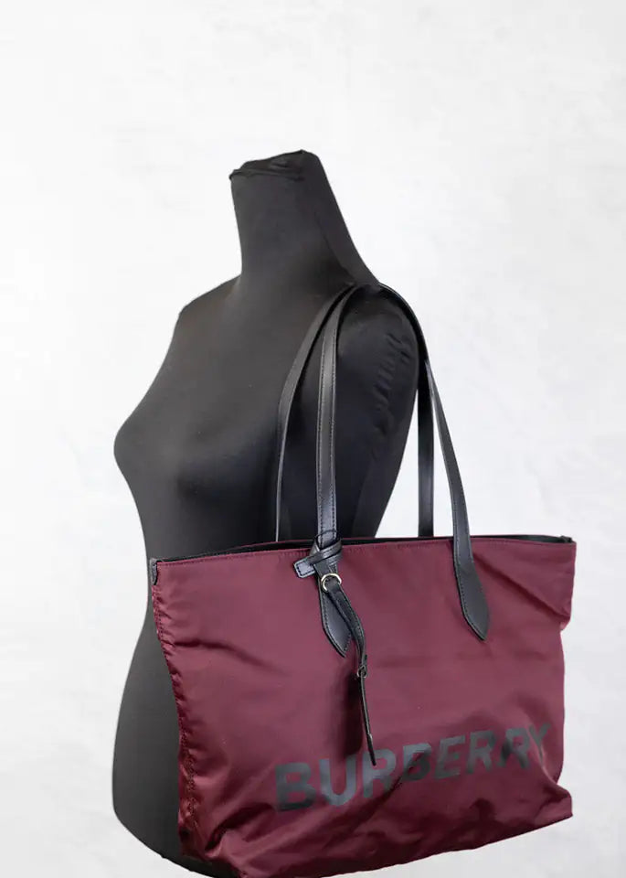 Burberry Medium Burgundy Logo Nylon Tote Shoulder Bag - Luxury Fashion