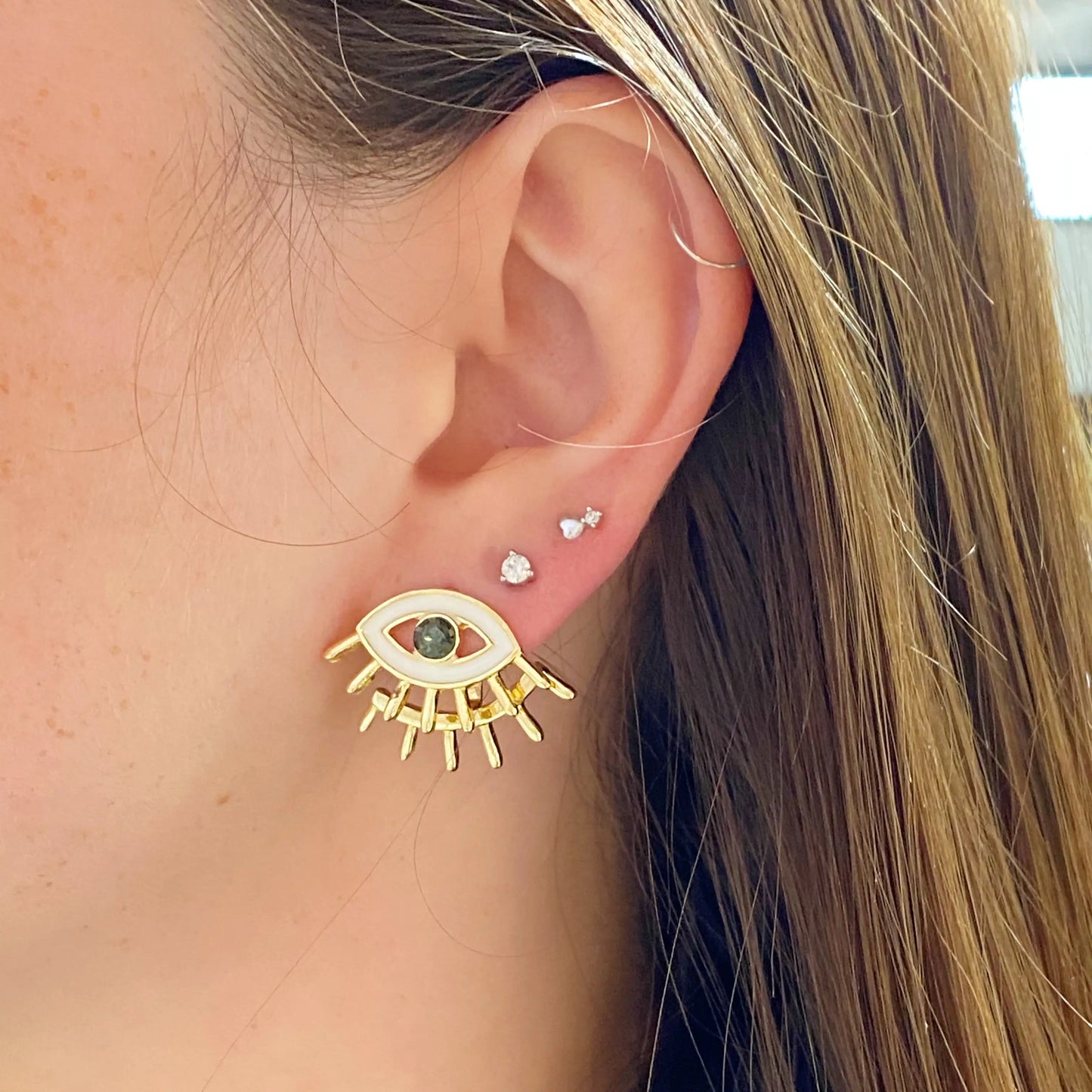 Guardian Eye Double Sided Earrings - Trendy Rhinestone Fashion