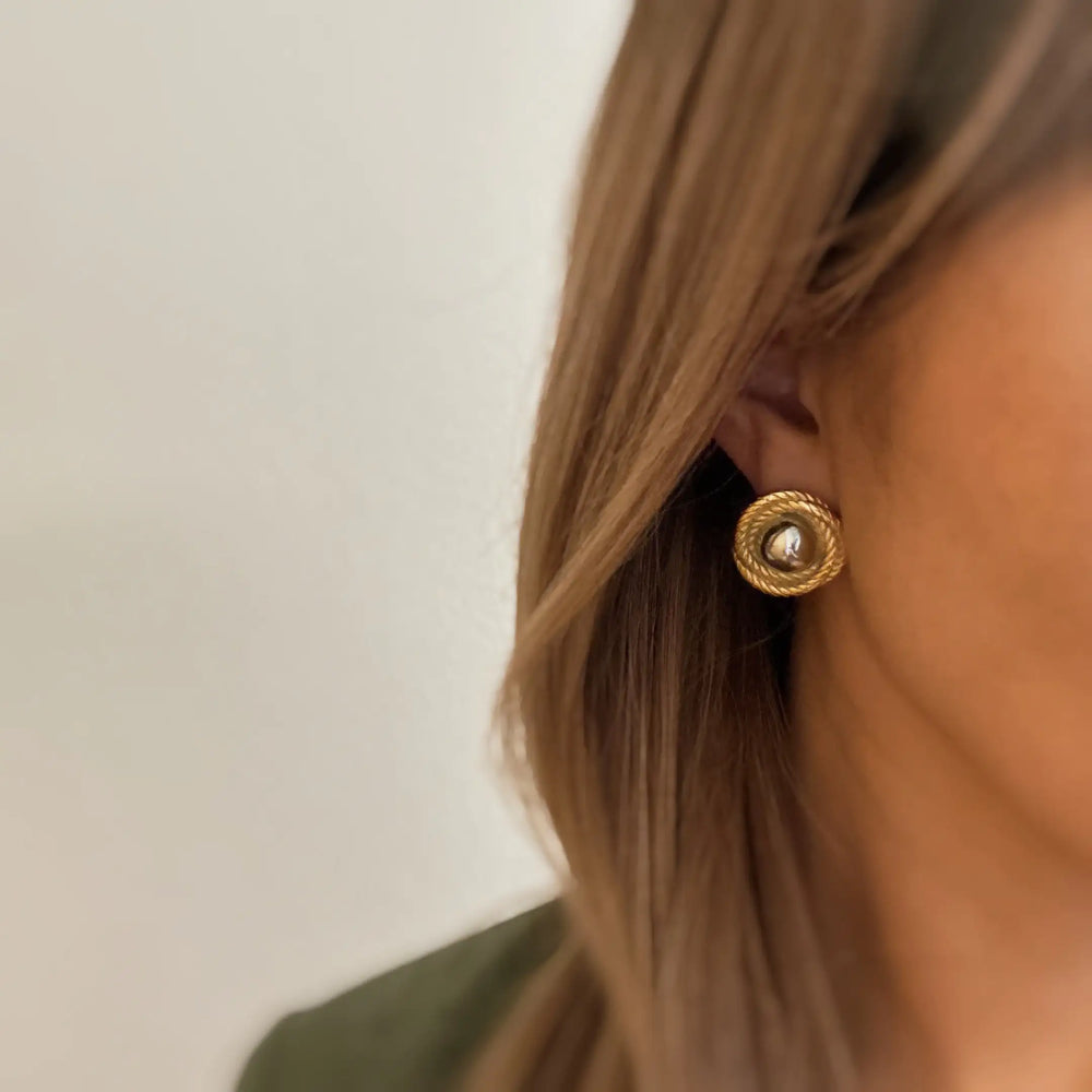 Two Toned Golden Day Stud Earrings - Versatile Dual-Finish Gold Studs