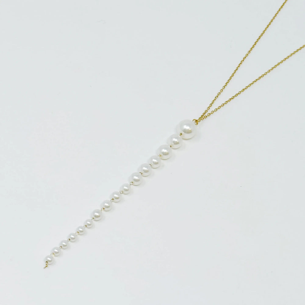 Elegant Gradiant Long Pearl Drop Necklace