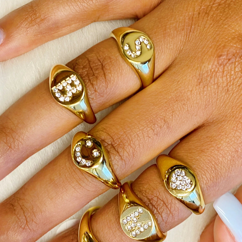 Shine Me Smile Ring - Gold Plated Smiley Face Ring with CZ Stones