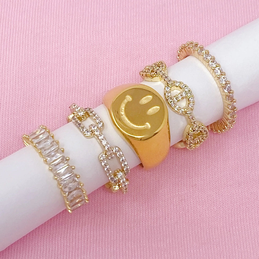 Stamped Smile Ring - 18K Gold Plated Happy Face Ring Size 7