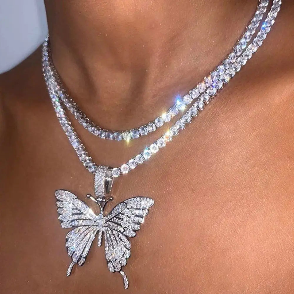 Butterfly Necklace with Diamond Inlay