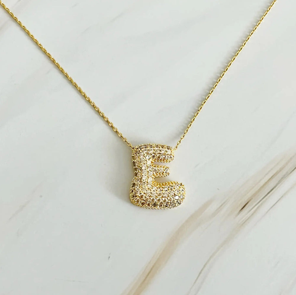 Crystal Bubble Initial Necklace - Personalized Sparkling Initial Pendant