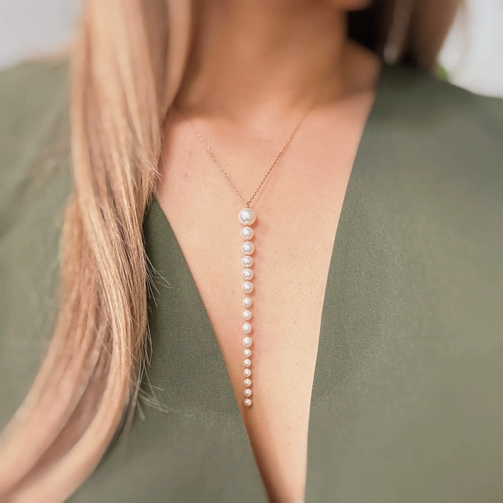 Elegant Gradiant Long Pearl Drop Necklace