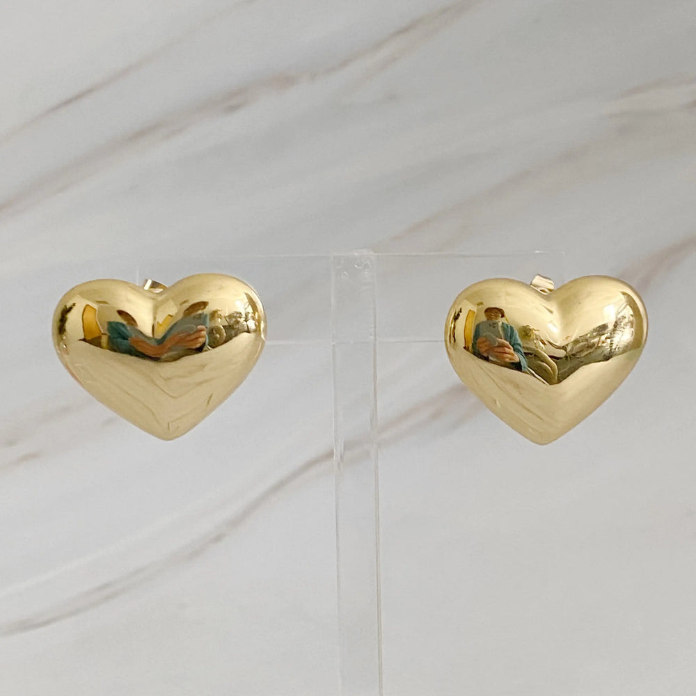 Heart Stud Earrings - Hypoallergenic Steel with Secure Screw-Back