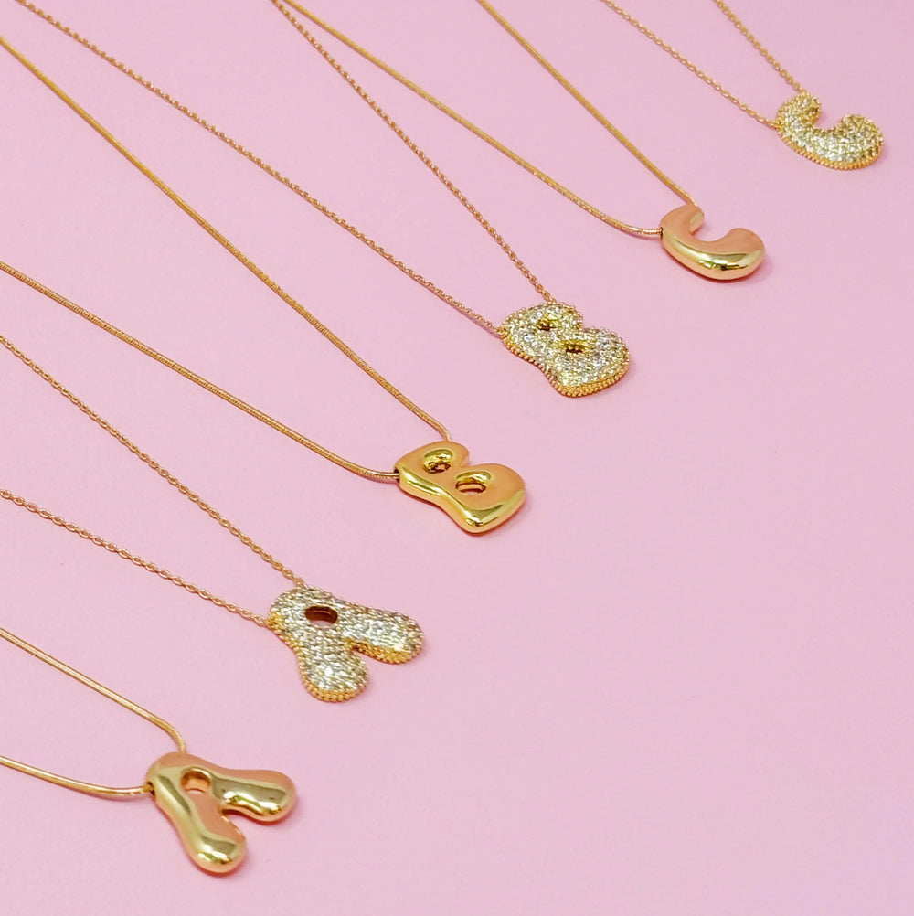 Crystal Bubble Initial Necklace - Personalized Sparkling Initial Pendant