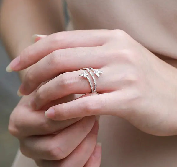 Silver Double Butterfly Rings - Symbol of Love and Freedom
