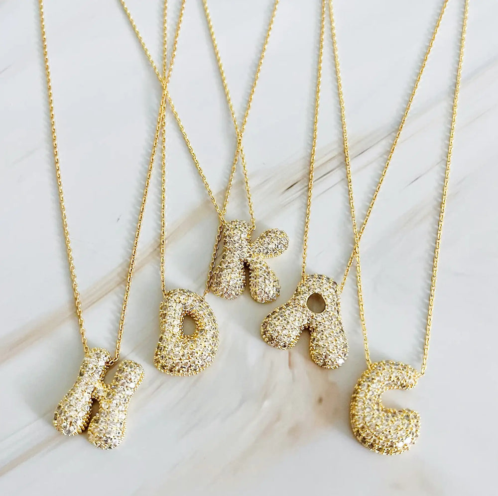 Crystal Bubble Initial Necklace - Personalized Sparkling Initial Pendant