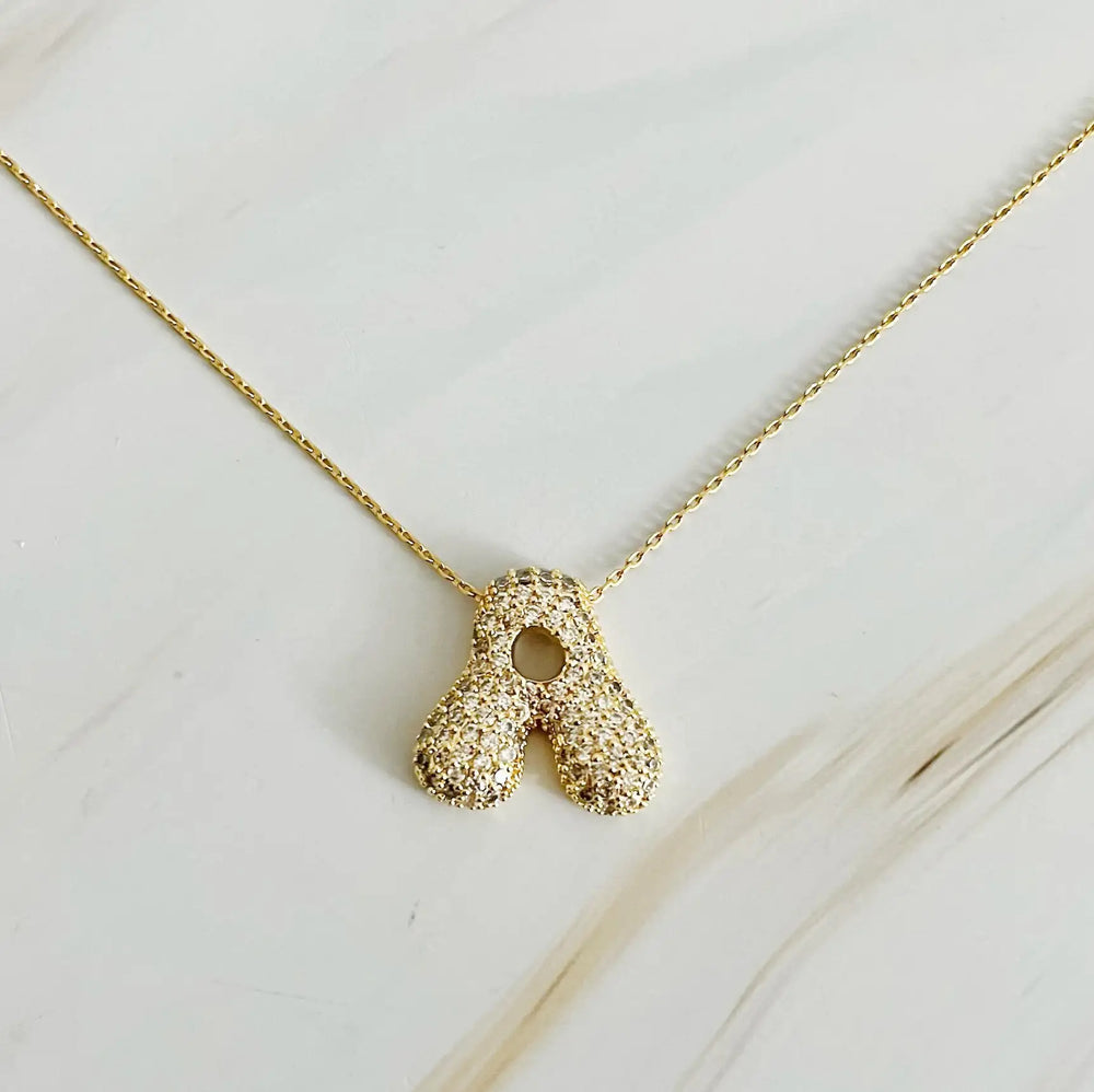 Crystal Bubble Initial Necklace - Personalized Sparkling Initial Pendant