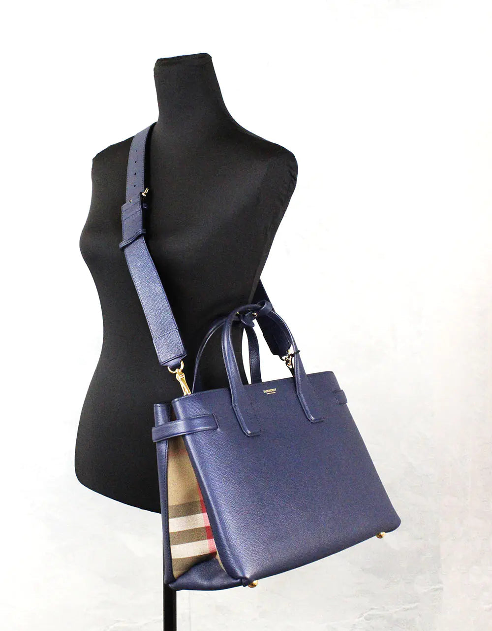 Burberry Banner Medium Regency Blue Leather Tote Bag - Luxury Handbags