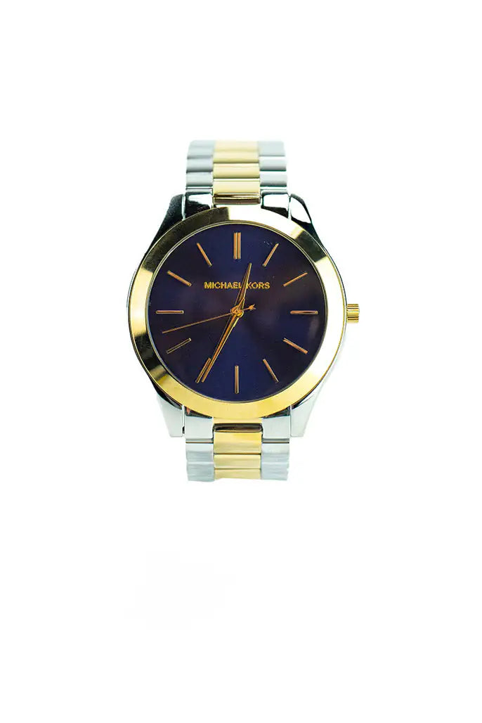 Michael Kors Runway Dual Toned Stainless Steel Navy Dial Wrist Watch