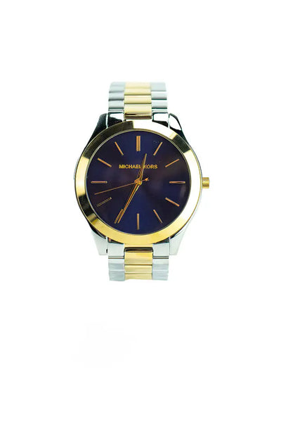 Michael Kors Runway Dual Toned Stainless Steel Navy Dial Wrist Watch