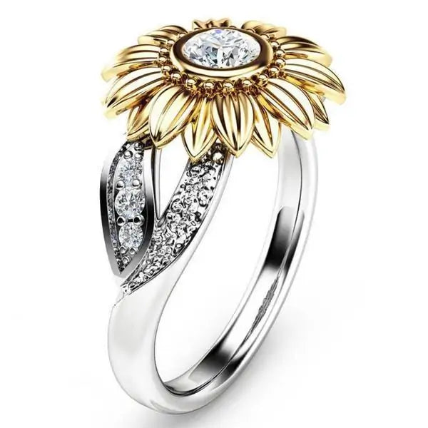 Silver Crystal Sunflower Ring - Elegant and Stylish