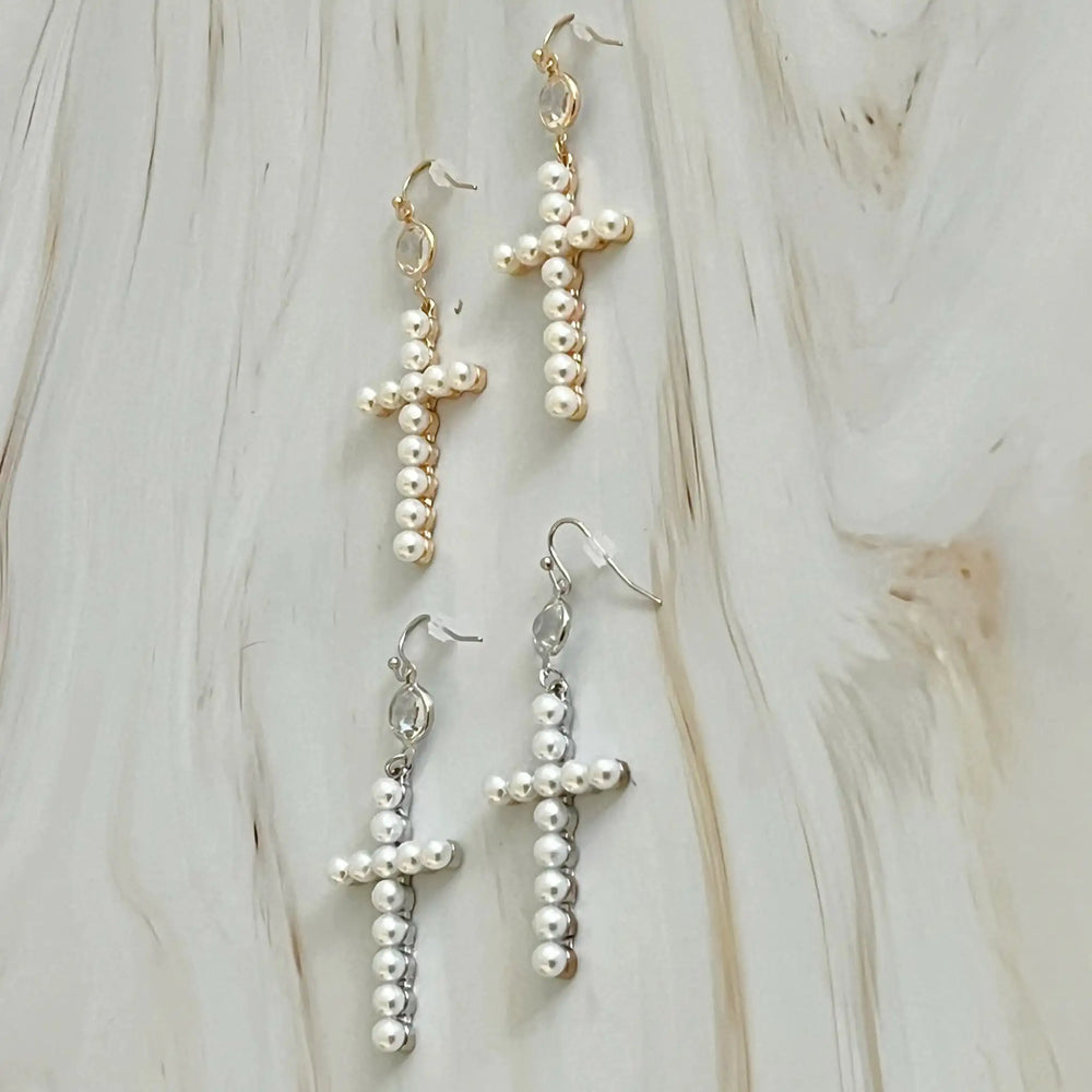 Stylish Pearl Cross Dangle Earrings for Women