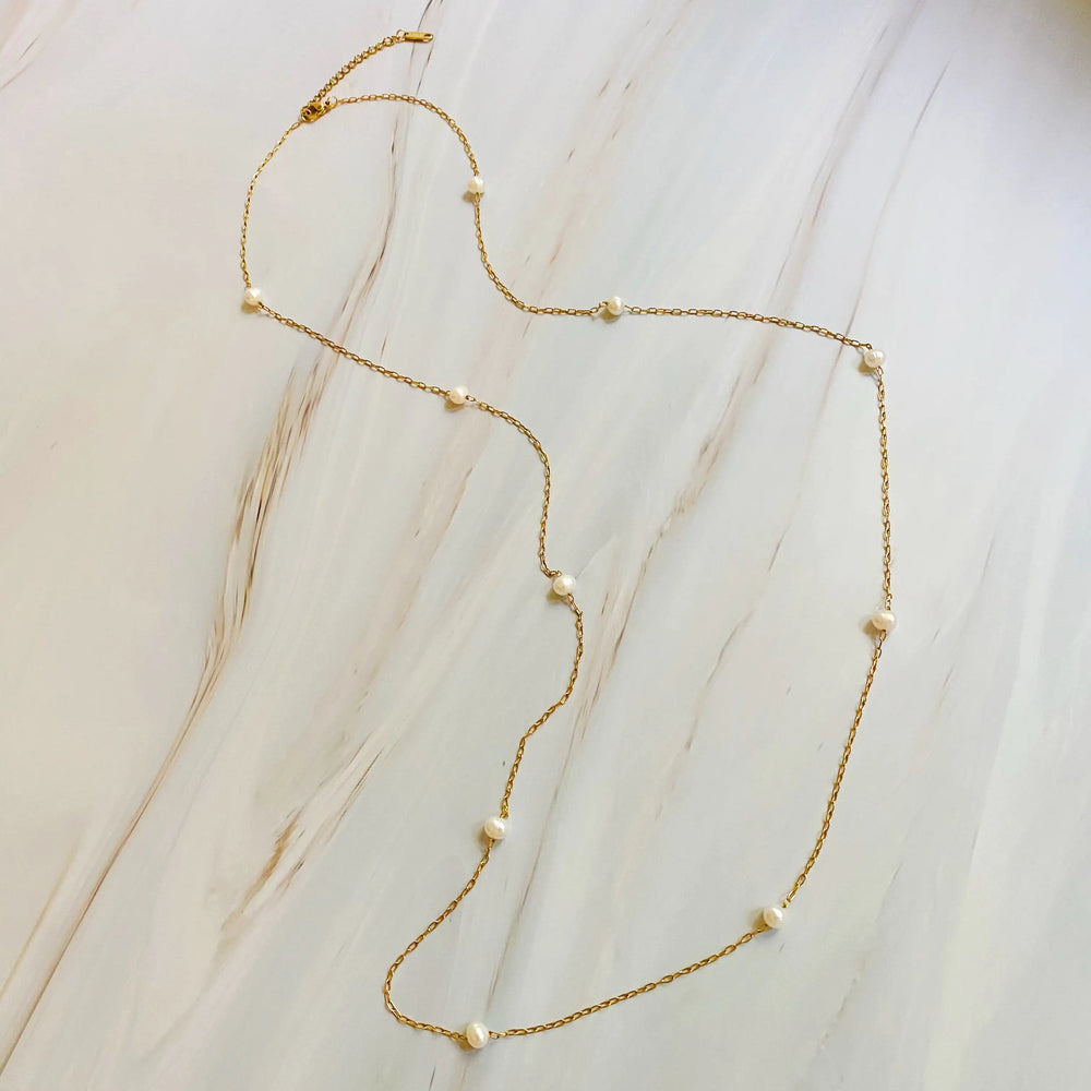 Freshwater Pearl Long Chain Necklace - Genuine Pearl Strand Jewelry
