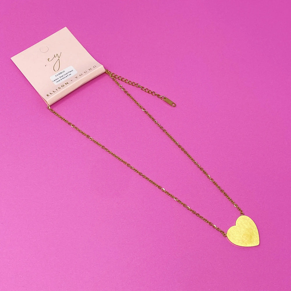With All My Heart Necklace - Statement Gold Heart Pendant