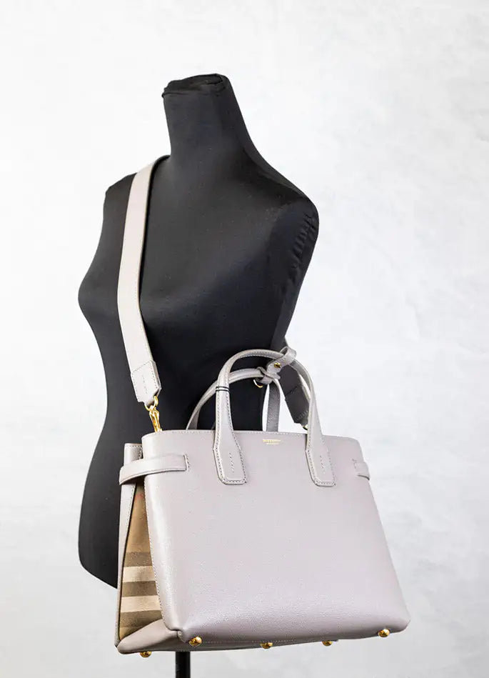 Burberry Banner Medium Taupe Brown Leather Tote Bag - Stylish & Durable