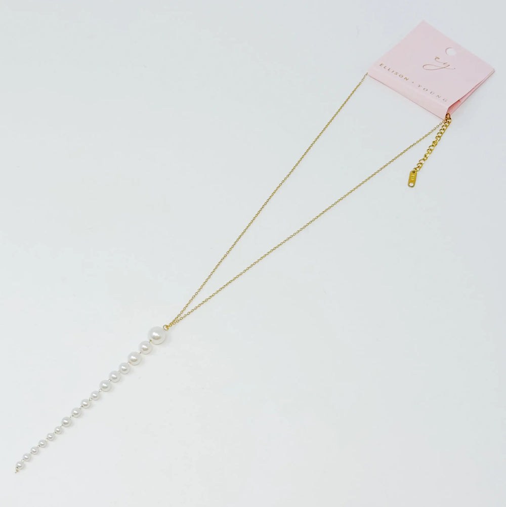 Elegant Gradiant Long Pearl Drop Necklace
