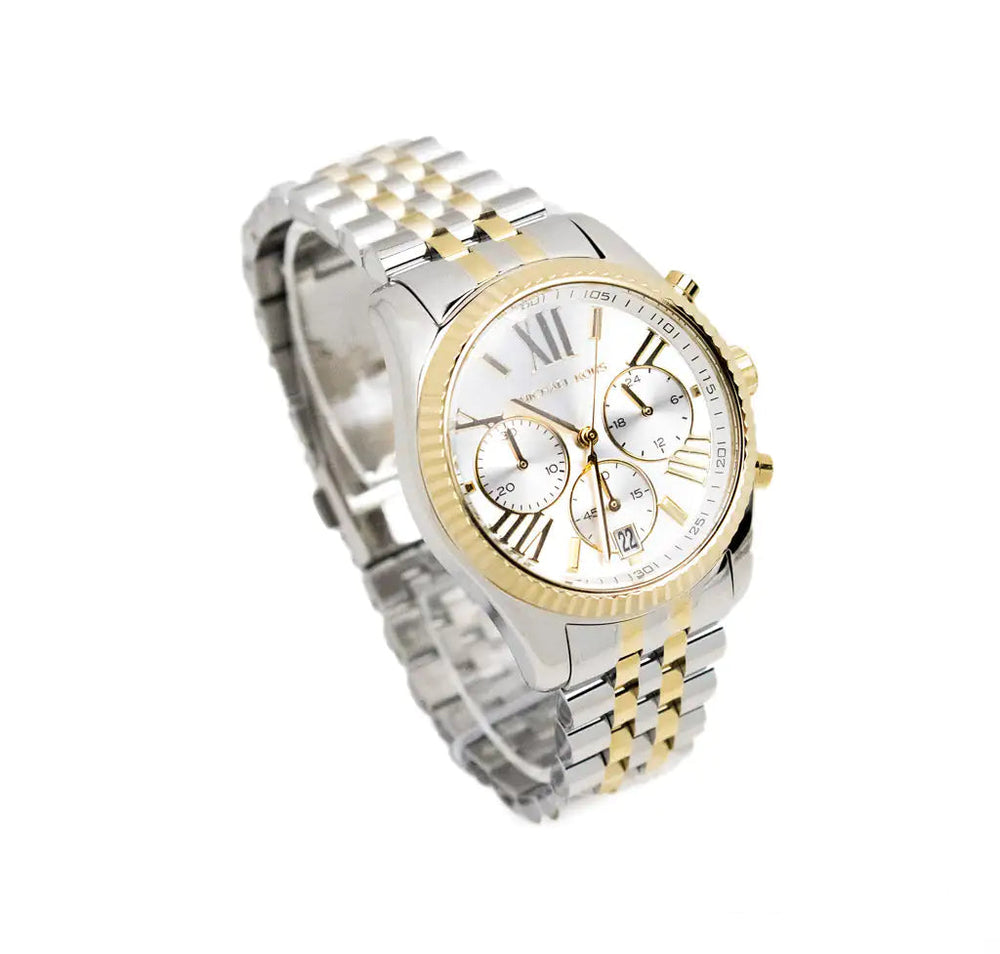 Michael Kors Lexington Chronograph Watch - Silver Gold Toned Stainless Steel