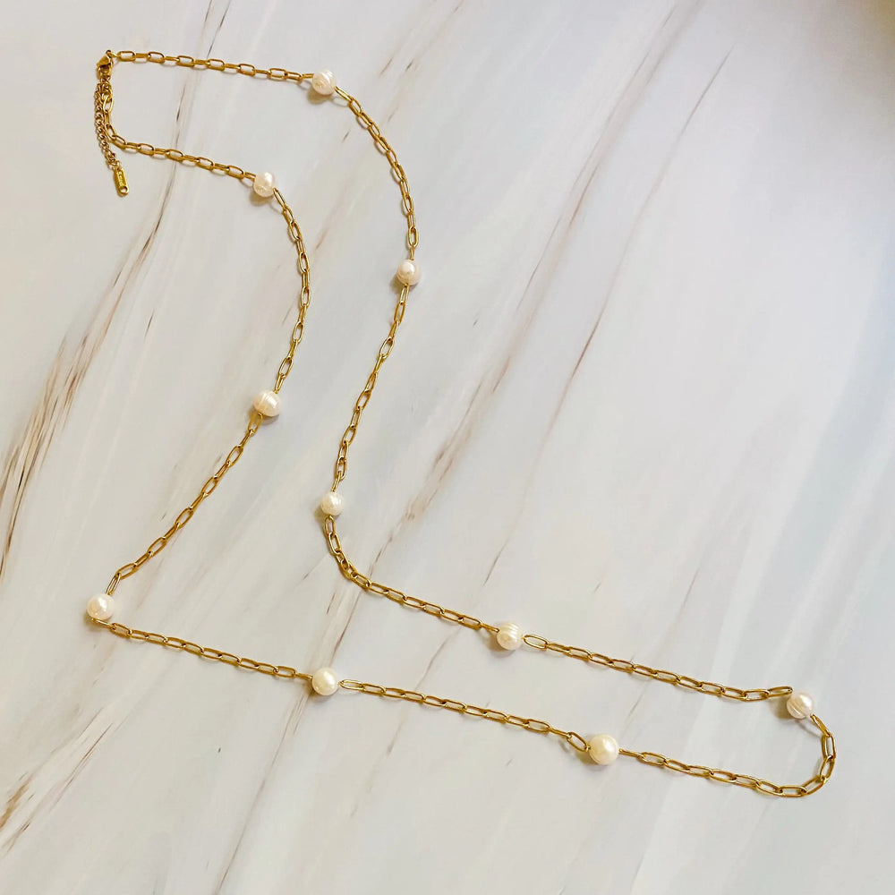 Freshwater Pearl Long Chain Necklace - Genuine Pearl Strand Jewelry