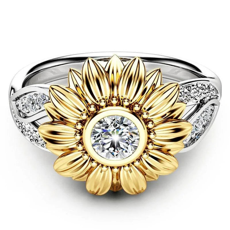 Silver Crystal Sunflower Ring - Elegant and Stylish