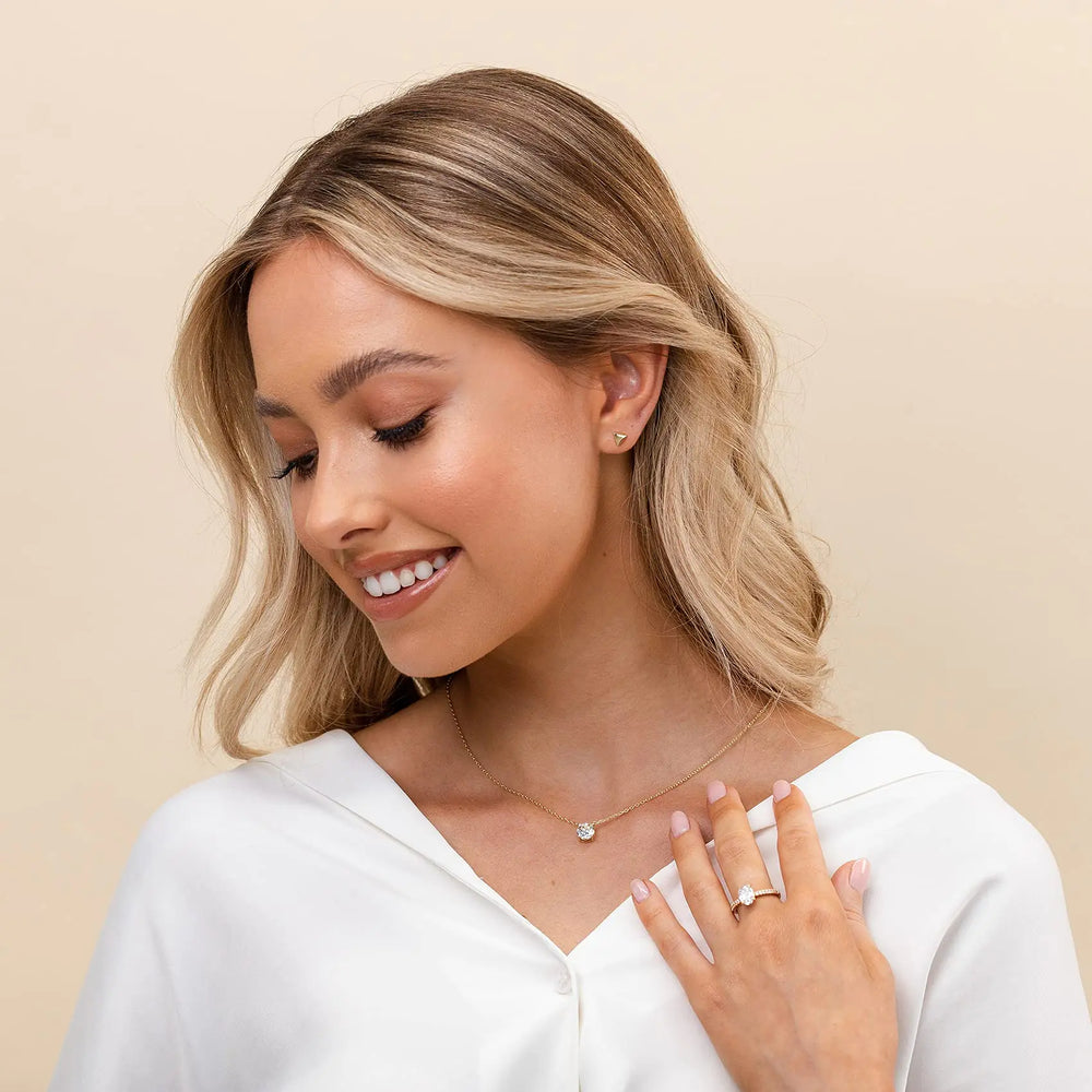 14K Gold Plated Crystal Solitaire 1.5 Carat (7.3mm) CZ Dainty Choker Necklace for Women - LuxeBling