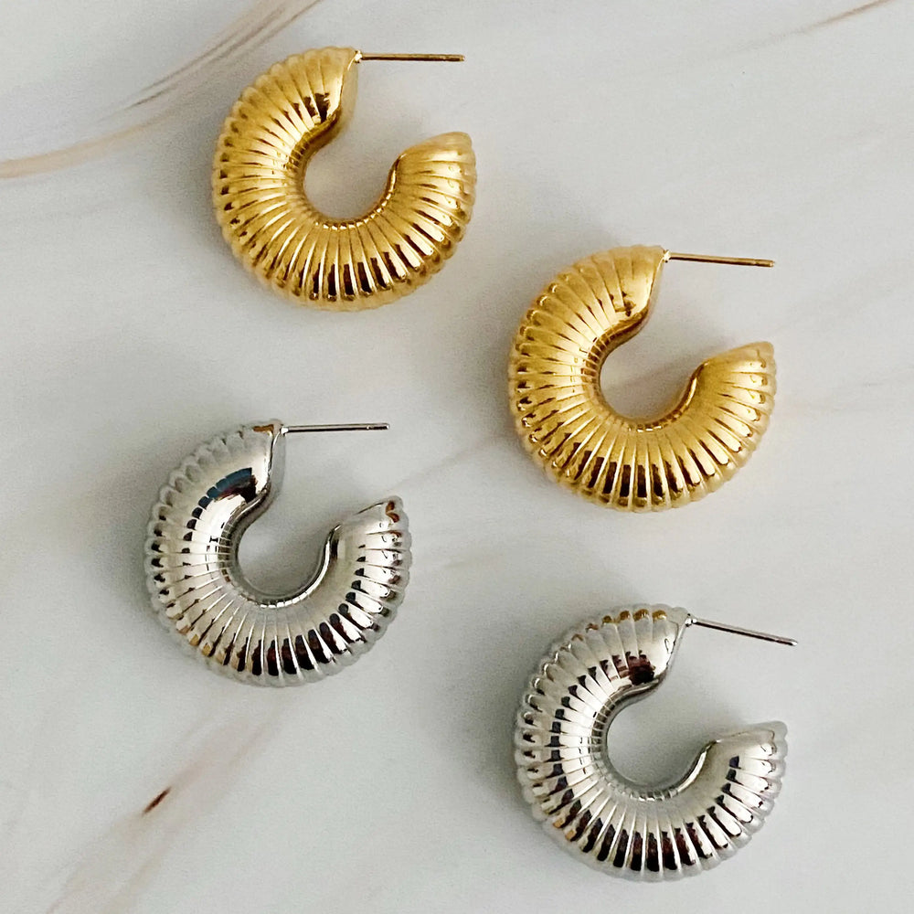 Full Body In Pleats Hoop Earrings - Textured Statement Hoops