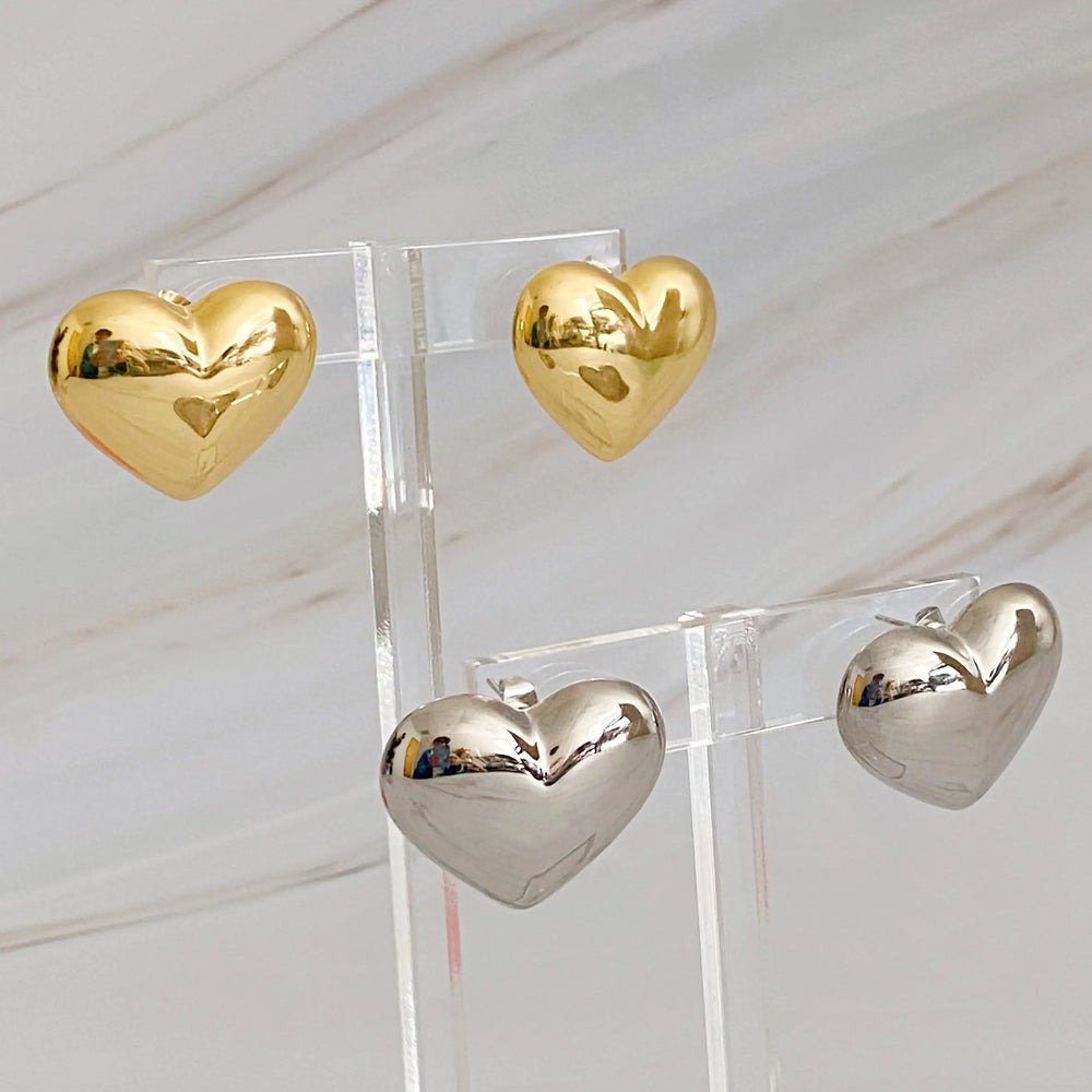 Heart Stud Earrings - Hypoallergenic Steel with Secure Screw-Back