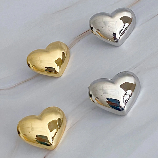 Heart Stud Earrings - Hypoallergenic Steel with Secure Screw-Back