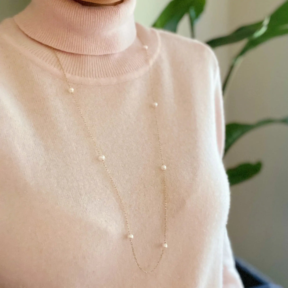 Freshwater Pearl Long Chain Necklace - Genuine Pearl Strand Jewelry