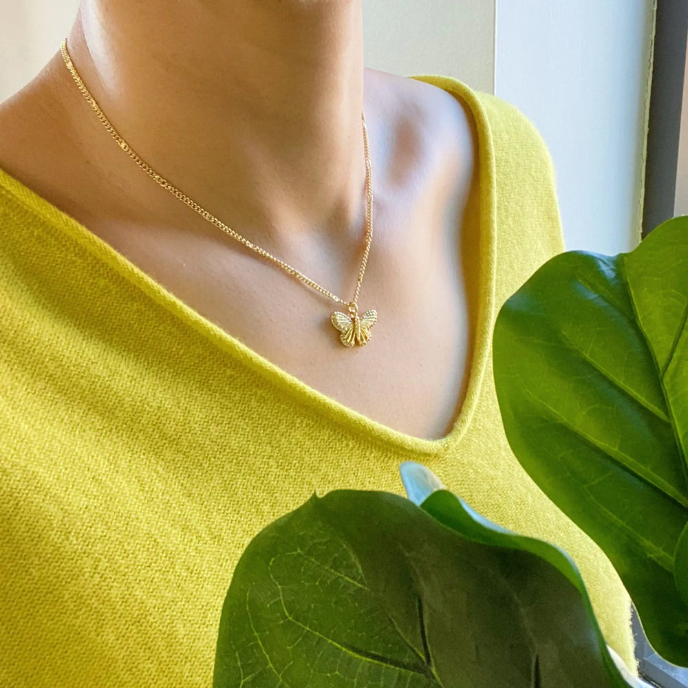 Butterfly In Flight Necklace - Delicate Gold CZ Nature-Inspired Pendant
